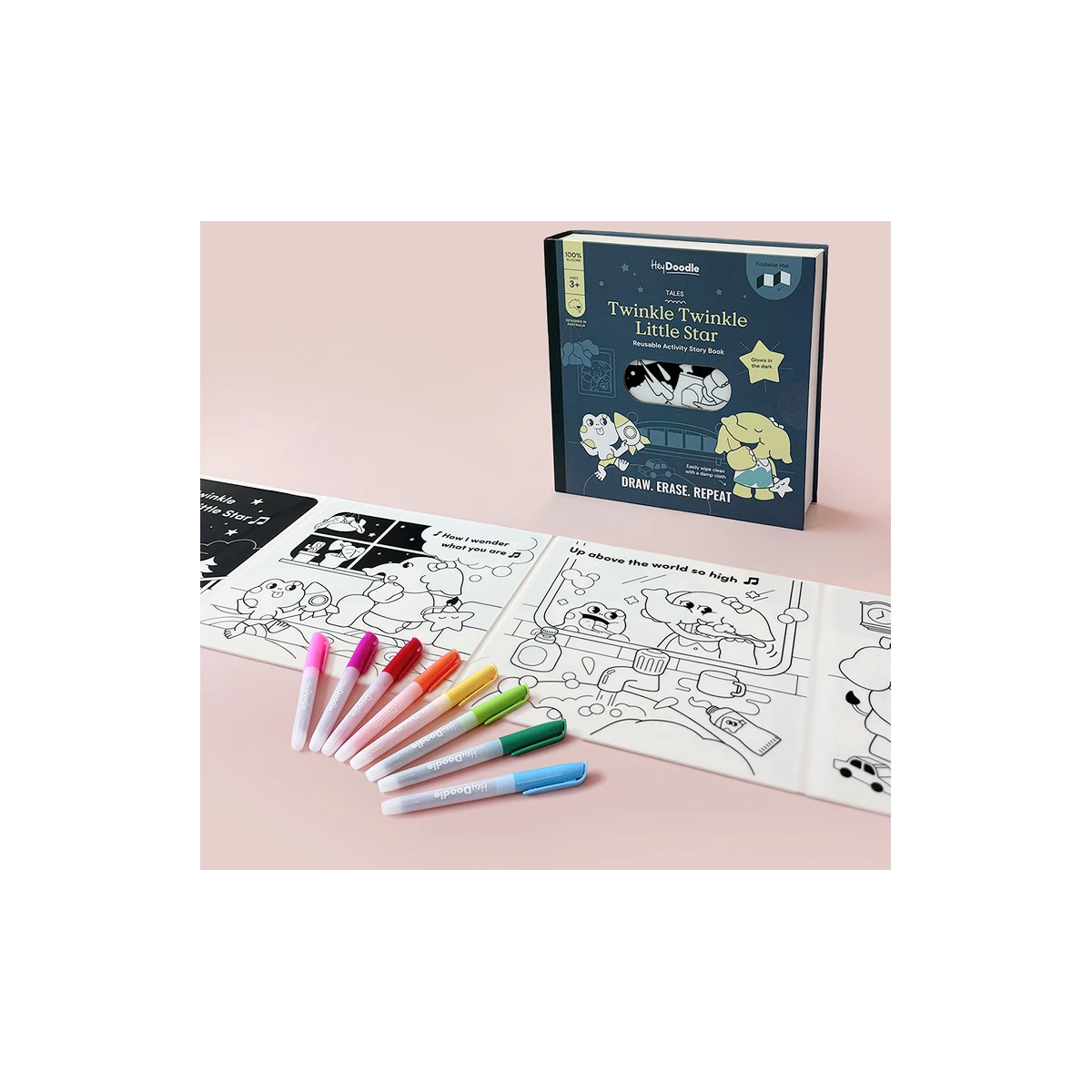 HeyDoodle Książeczka Silikonowa Świecąca w Ciemności - Twinkle Twinkle Little Star | Pan Piksel
