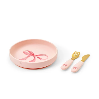 Elodie Details Zestaw silikonowy talerzyk i sztućce rose bow | Pan Piksel