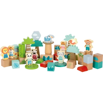 SMALL FOOT Drewniane klocki z figurkami zwierząt Przyjaciele dżungli | Pan Piksel