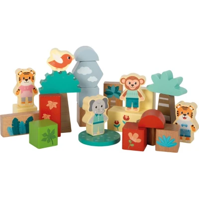 SMALL FOOT Drewniane klocki z figurkami zwierząt Przyjaciele dżungli | Pan Piksel