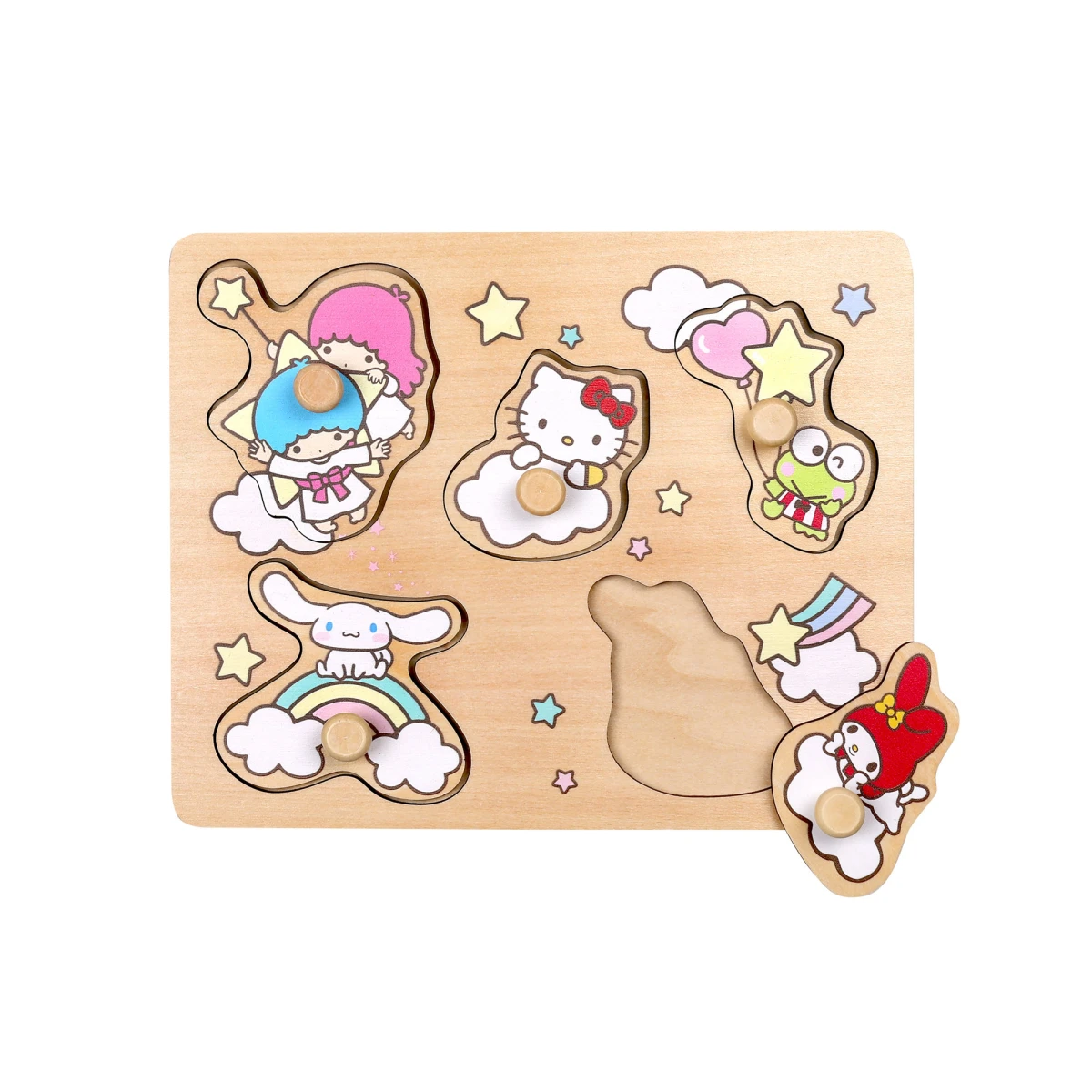 MICKI Drewniana układanka puzzle z uchwytami Hello Kitty sorter kształtów zabawka | Pan Piksel