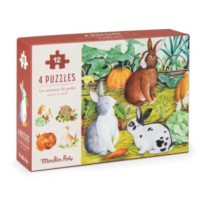 MOULIN ROTY Puzzle zwierzątka 4 w 1 LE JARDIN | Pan Piksel