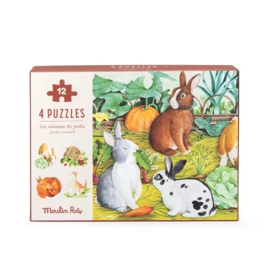 MOULIN ROTY Puzzle zwierzątka 4 w 1 LE JARDIN | Pan Piksel