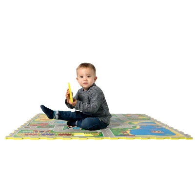 HAKUNA MATTE Puzzle na podłogę dla dzieci Mata piankowa Miasto i wyjmowane pojazdy 120x120 cm | Pan Piksel