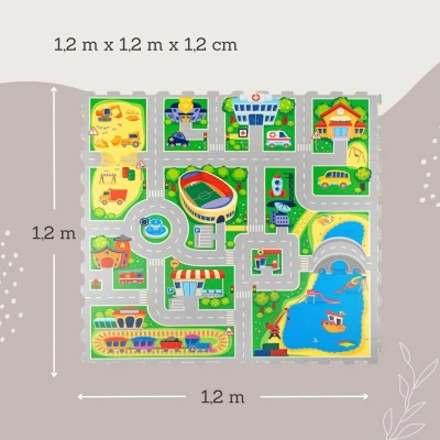 HAKUNA MATTE Puzzle na podłogę dla dzieci Mata piankowa Miasto i wyjmowane pojazdy 120x120 cm | Pan Piksel