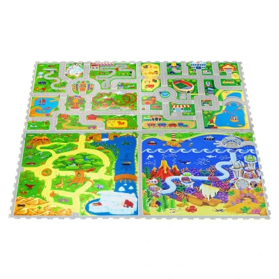 HAKUNA MATTE Puzzle na podłogę dla dzieci Mata piankowa Miasto i wyjmowane pojazdy 120x120 cm | Pan Piksel