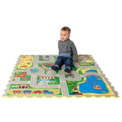 HAKUNA MATTE Puzzle na podłogę dla dzieci Mata piankowa Miasto i wyjmowane pojazdy 120x120 cm | Pan Piksel