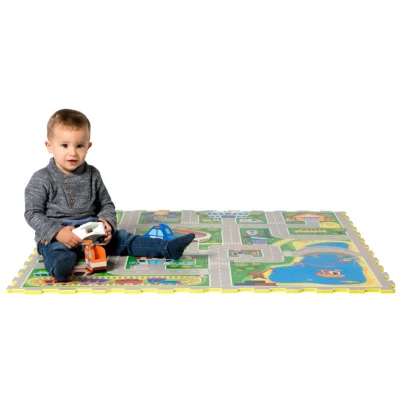 HAKUNA MATTE Puzzle na podłogę dla dzieci Mata piankowa Miasto i wyjmowane pojazdy 120x120 cm | Pan Piksel