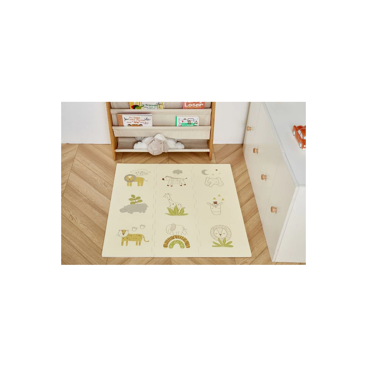 HAKUNA MATTE Puzzle na podłogę dla dzieci Mata piankowa ze zwierzątkami Safari Animals 90x90 cm | Pan Piksel