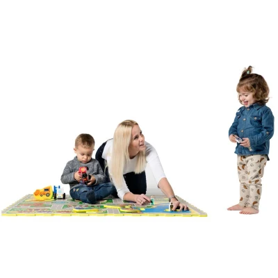 HAKUNA MATTE Puzzle na podłogę dla dzieci Mata piankowa Miasto i wyjmowane pojazdy 120x120 cm | Pan Piksel