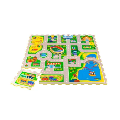 HAKUNA MATTE Puzzle na podłogę dla dzieci Mata piankowa Miasto i wyjmowane pojazdy 120x120 cm | Pan Piksel