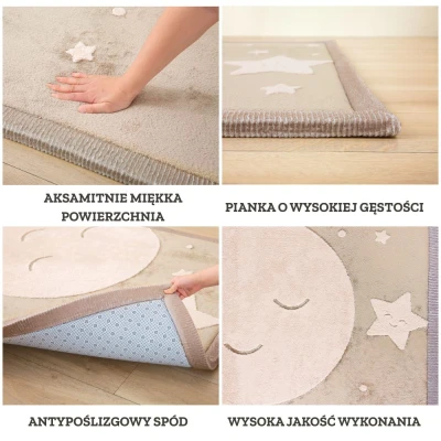 HAKUNA MATTE Mata piankowa dla dzieci Dywan do pokoju dziecięcego Księżyc i gwiazdy Cloud Play Mat 3D 200 x 150 cm | Pan Piksel