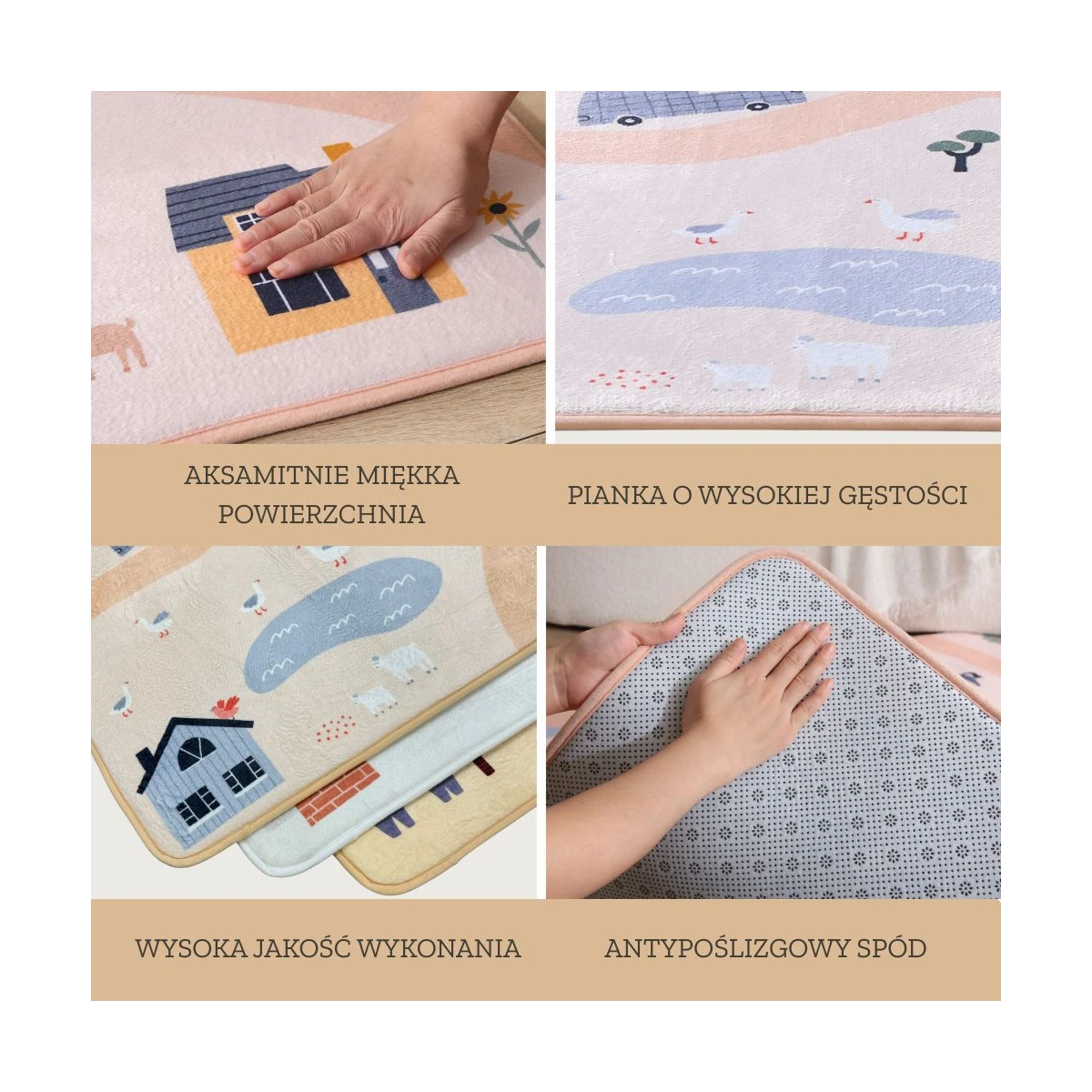 HAKUNA MATTE Mata piankowa dla dzieci Dywan do pokoju dziecięcego Coral Velvet z pianką memory 160 x 120 cm Farma | Pan Piksel