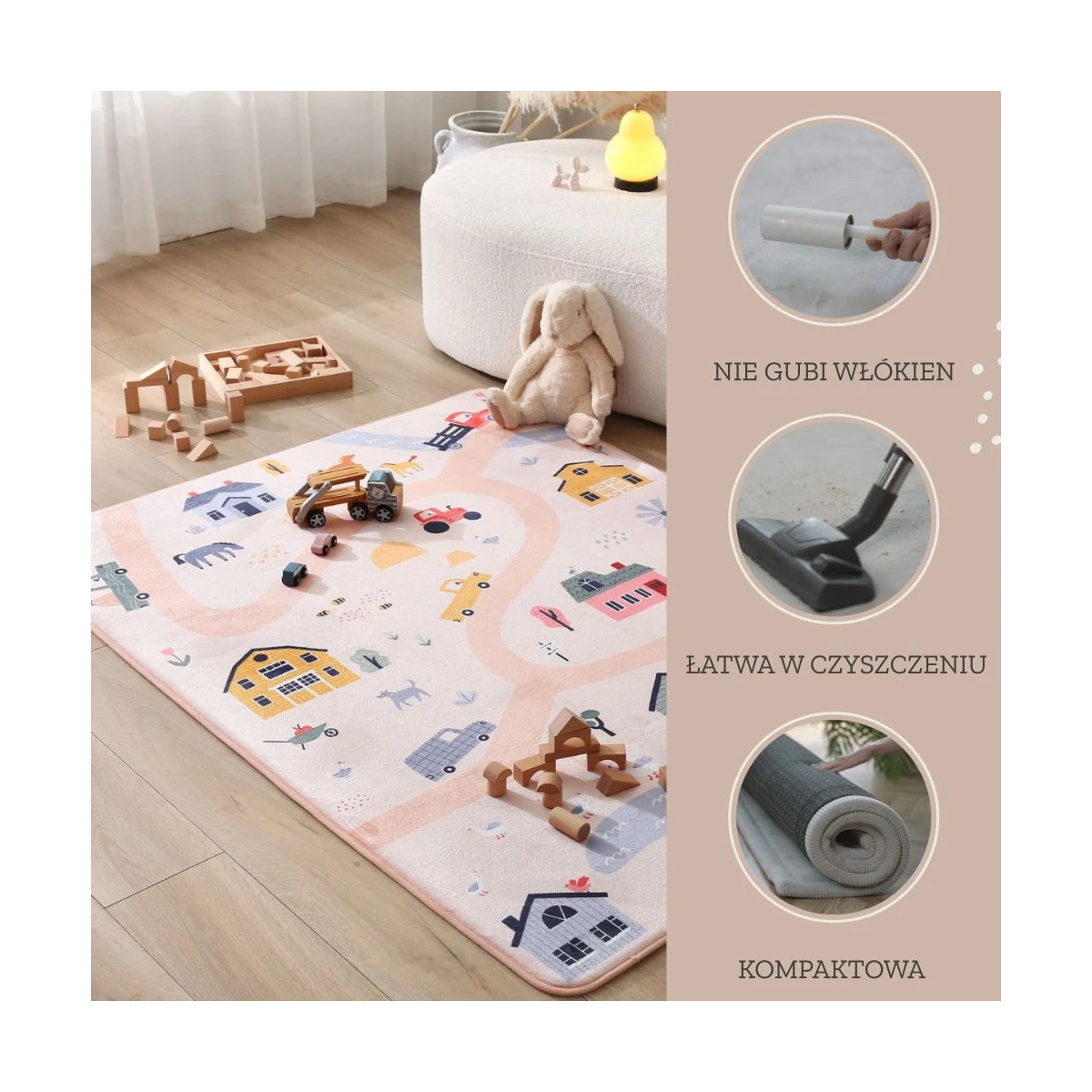 HAKUNA MATTE Mata piankowa dla dzieci Dywan do pokoju dziecięcego Coral Velvet z pianką memory 160 x 120 cm Farma | Pan Piksel