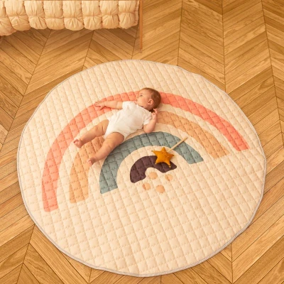HAKUNA MATTE Pikowana mata do zabawy dla dzieci Okrągły dywan dziecięcy ⌀150 cm Tęcza Boho | Pan Piksel