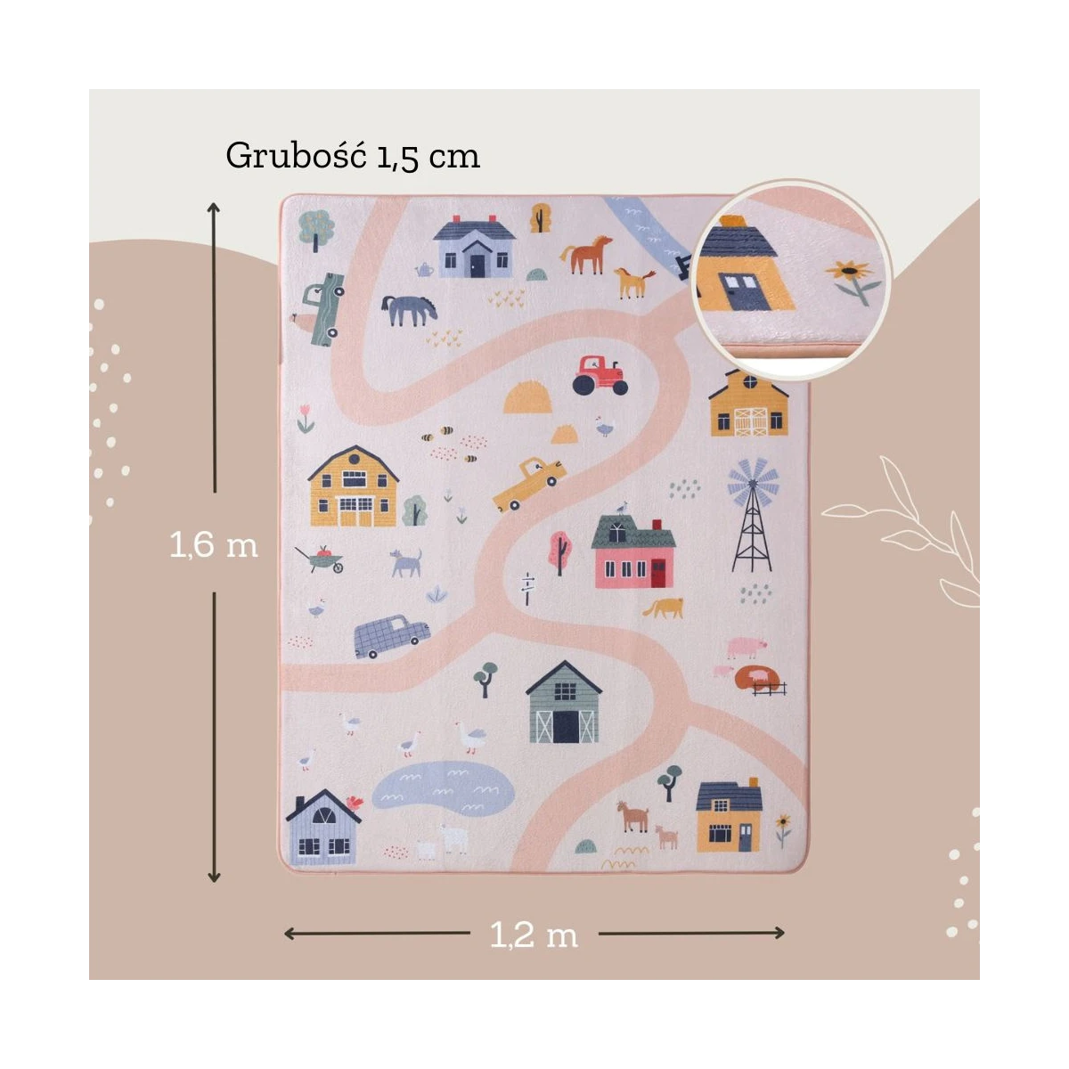 HAKUNA MATTE Mata piankowa dla dzieci Dywan do pokoju dziecięcego Coral Velvet z pianką memory 160 x 120 cm Farma | Pan Piksel