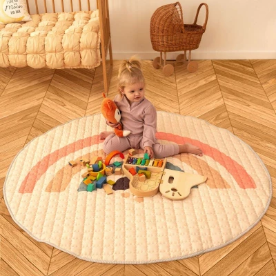 HAKUNA MATTE Pikowana mata do zabawy dla dzieci Okrągły dywan dziecięcy ⌀150 cm Tęcza Boho | Pan Piksel