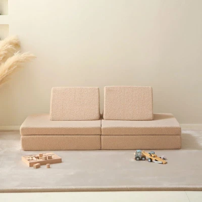 HAKUNA MATTE Sofa do pokoju dziecięcego Kanapa do zabawy Kids Play Couch 150 x 66 x 52.5 cm Beżowa | Pan Piksel