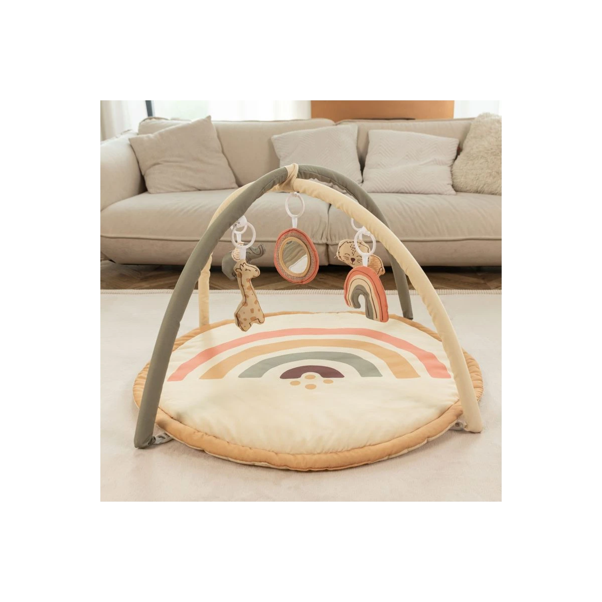 HAKUNA MATTE Mata edukacyjna z zabawkami dla niemowląt Baby Activity Gym 85 cm Tęczowa Dżungla | Pan Piksel
