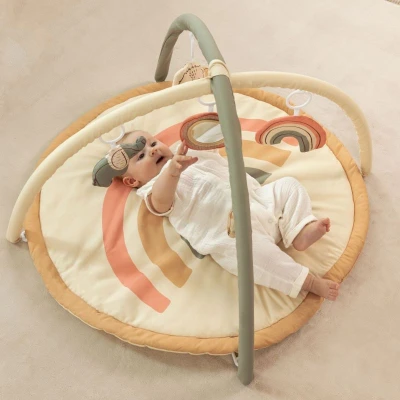 HAKUNA MATTE Mata edukacyjna z zabawkami dla niemowląt Baby Activity Gym 85 cm Tęczowa Dżungla | Pan Piksel