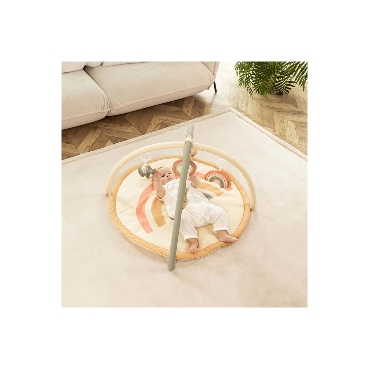 HAKUNA MATTE Mata edukacyjna z zabawkami dla niemowląt Baby Activity Gym 85 cm Tęczowa Dżungla | Pan Piksel