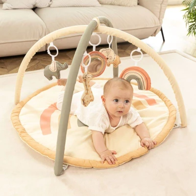 HAKUNA MATTE Mata edukacyjna z zabawkami dla niemowląt Baby Activity Gym 85 cm Tęczowa Dżungla | Pan Piksel