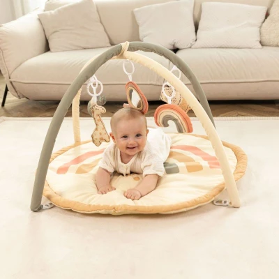 HAKUNA MATTE Mata edukacyjna z zabawkami dla niemowląt Baby Activity Gym 85 cm Tęczowa Dżungla | Pan Piksel