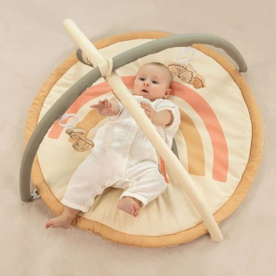 HAKUNA MATTE Mata edukacyjna z zabawkami dla niemowląt Baby Activity Gym 85 cm Tęczowa Dżungla | Pan Piksel