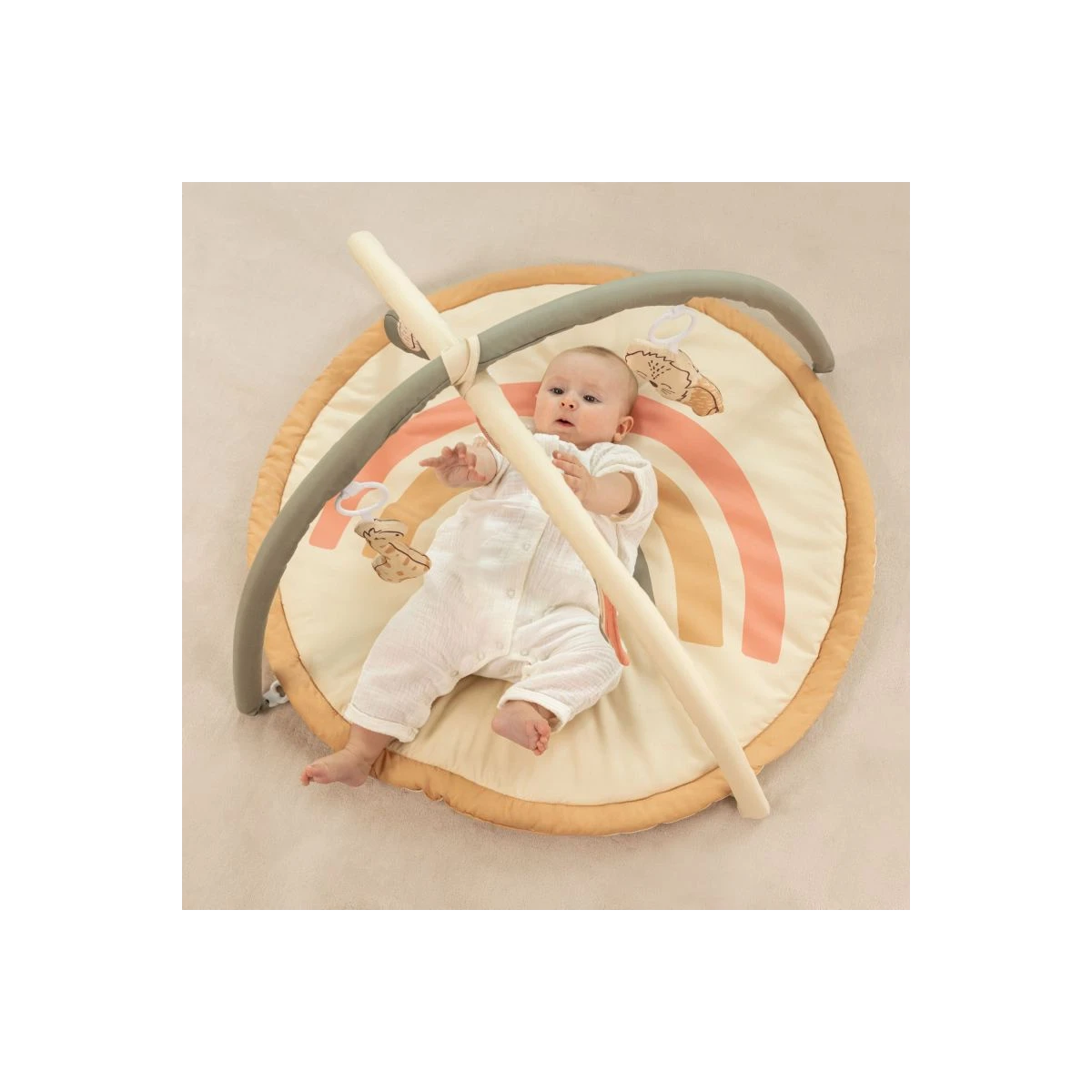 HAKUNA MATTE Mata edukacyjna z zabawkami dla niemowląt Baby Activity Gym 85 cm Tęczowa Dżungla | Pan Piksel