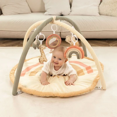 HAKUNA MATTE Mata edukacyjna z zabawkami dla niemowląt Baby Activity Gym 85 cm Tęczowa Dżungla | Pan Piksel