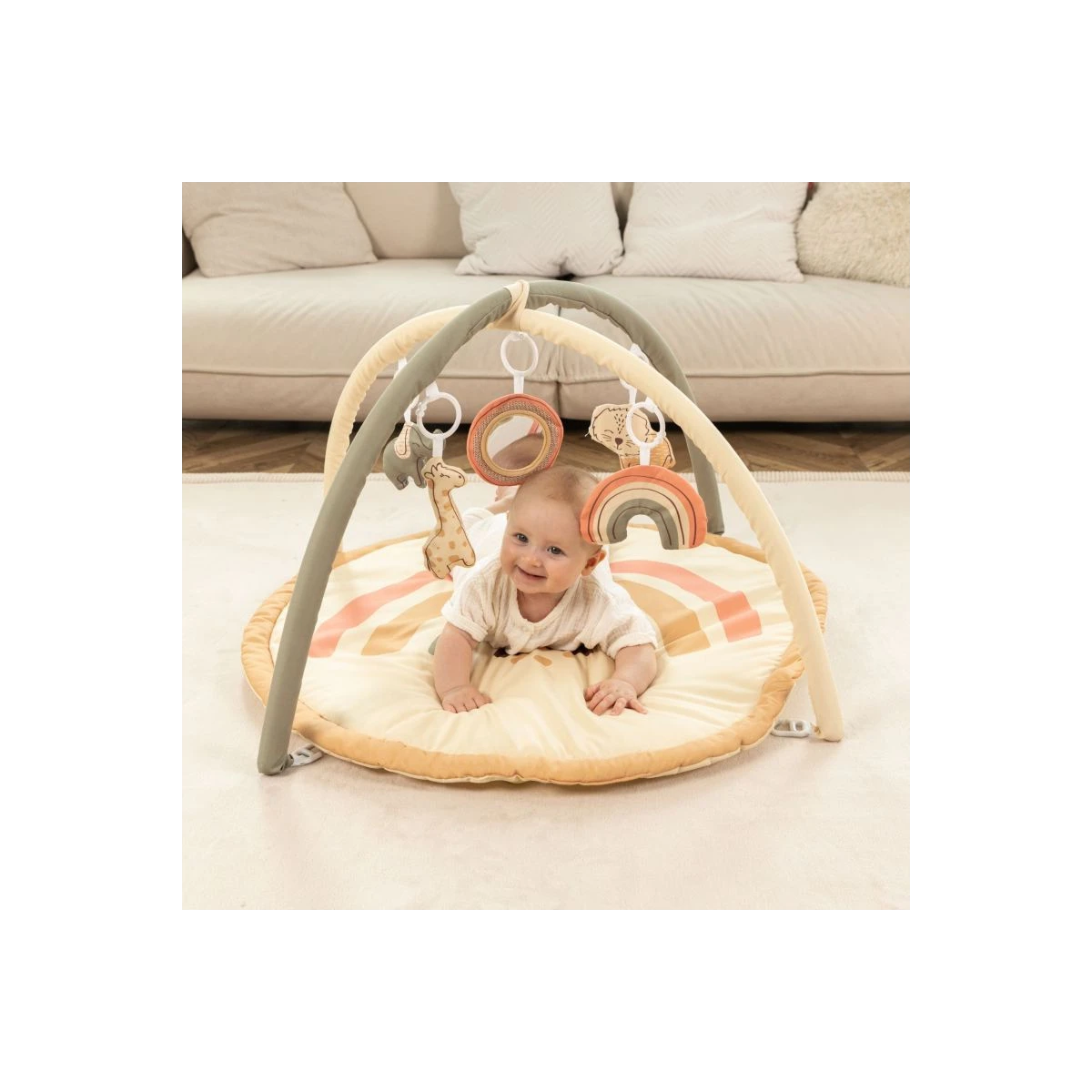 HAKUNA MATTE Mata edukacyjna z zabawkami dla niemowląt Baby Activity Gym 85 cm Tęczowa Dżungla | Pan Piksel