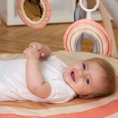 HAKUNA MATTE Mata edukacyjna z zabawkami dla niemowląt Baby Activity Gym 85 cm Tęczowa Dżungla | Pan Piksel