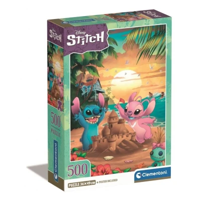 Clementoni Puzzle 500el Compact Stitch. Stitch i Angel na plaży 35547 | Pan Piksel