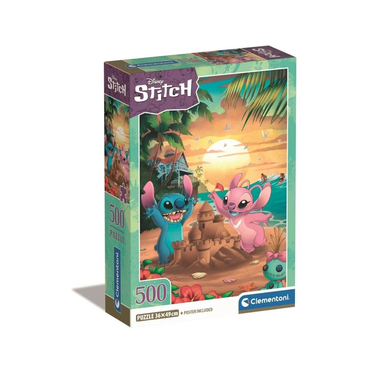 Clementoni Puzzle 500el Compact Stitch. Stitch i Angel na plaży 35547 | Pan Piksel