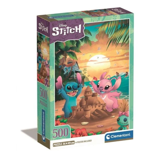 Clementoni Puzzle 500el Compact Stitch. Stitch i Angel na plaży 35547 | Pan Piksel