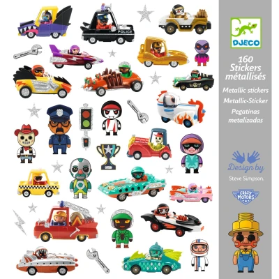 DJECO Zestaw naklejek 160 szt ŚWIAT CRAZY MOTORS | Pan Piksel