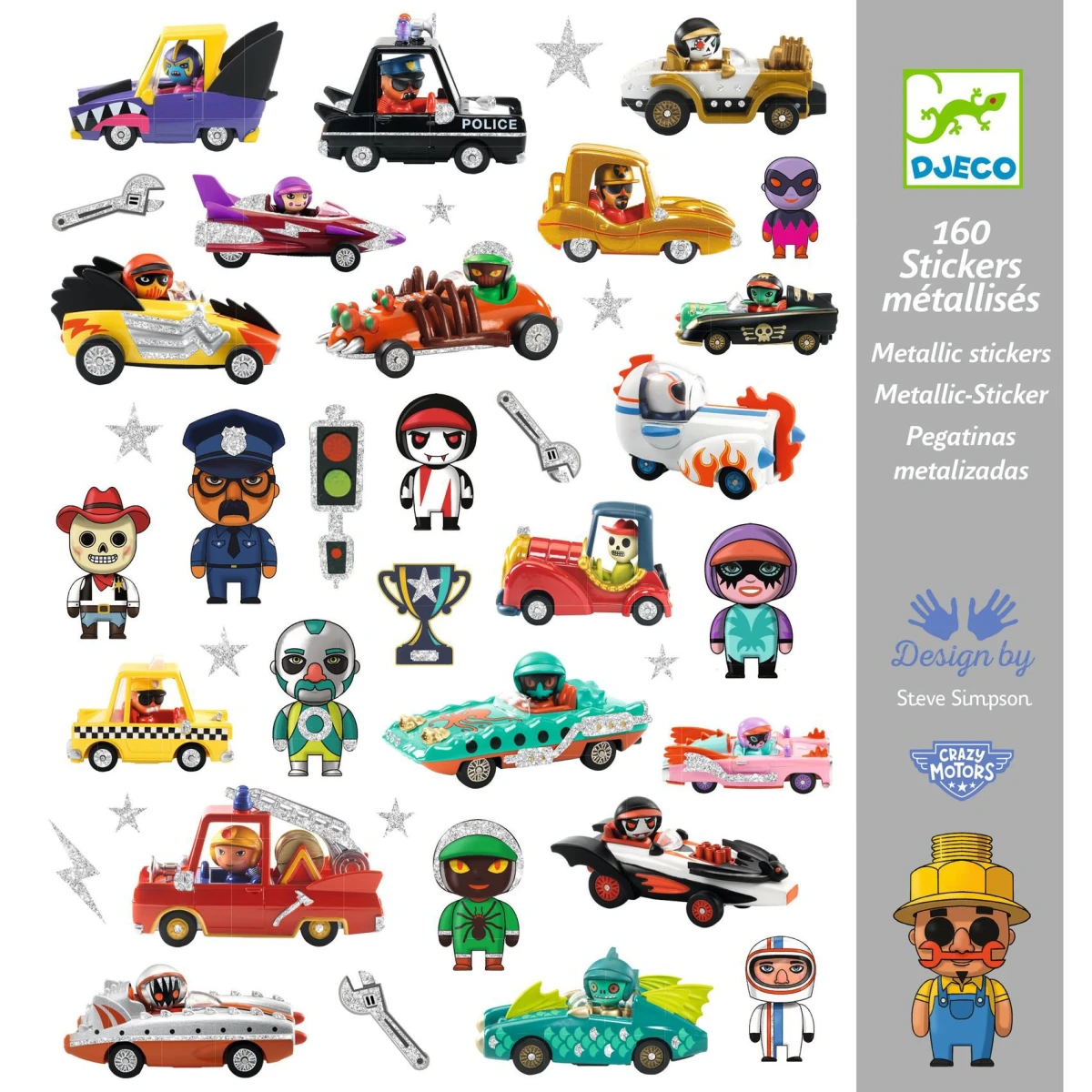 DJECO Zestaw naklejek 160 szt ŚWIAT CRAZY MOTORS | Pan Piksel