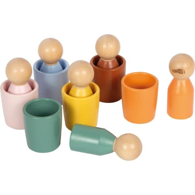 SMALL FOOT Drewniany zestaw Montessori do sortowania kolorów kubeczki i figurki | Pan Piksel