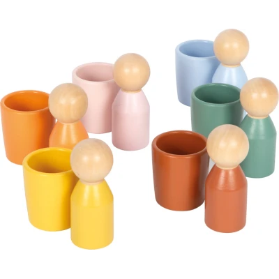 SMALL FOOT Drewniany zestaw Montessori do sortowania kolorów kubeczki i figurki | Pan Piksel