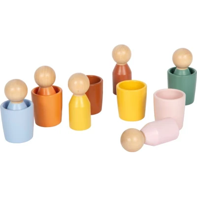 SMALL FOOT Drewniany zestaw Montessori do sortowania kolorów kubeczki i figurki | Pan Piksel