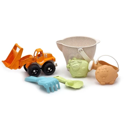WOOPIE GREEN Zestaw do Piasku + Koparka w Wiaderku 7 el. BIODEGRADOWALNY ORGANICZNY MATERIAŁ | Pan Piksel