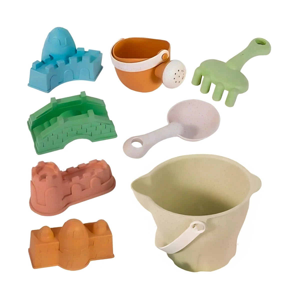WOOPIE GREEN Zestaw do Piasku  w Wiaderku Zamki 8 el. BIODEGRADOWALNY ORGANICZNY MATERIAŁ | Pan Piksel