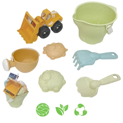 WOOPIE GREEN Zestaw do Piasku + Koparka w Wiaderku 7 el. BIODEGRADOWALNY ORGANICZNY MATERIAŁ | Pan Piksel