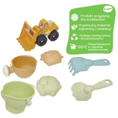 WOOPIE GREEN Zestaw do Piasku + Koparka w Wiaderku 7 el. BIODEGRADOWALNY ORGANICZNY MATERIAŁ | Pan Piksel