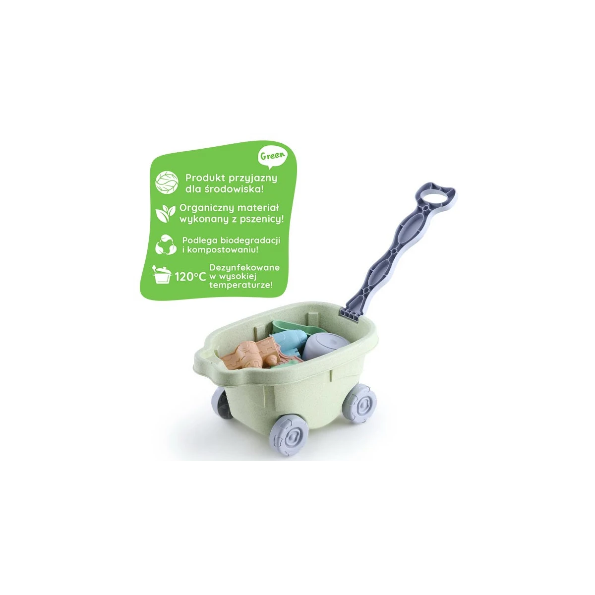 WOOPIE GREEN Zestaw do Piasku z Wózkiem 13 el. BIODEGRADOWALNY ORGANICZNY MATERIAŁ | Pan Piksel