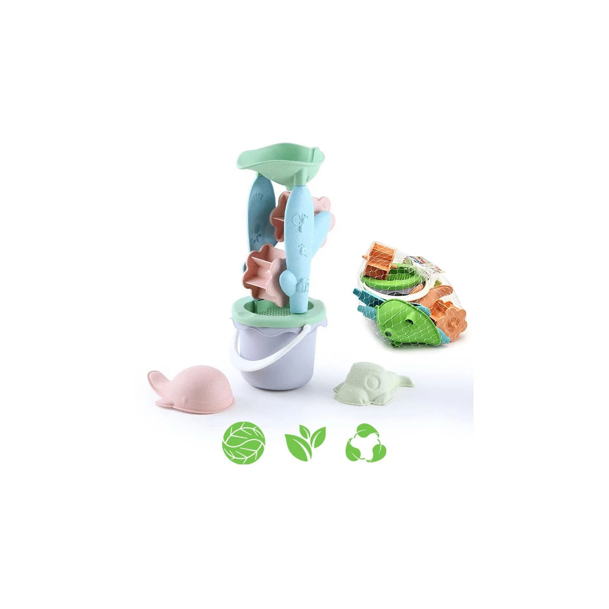 WOOPIE GREEN Zestaw z Wiaderkiem i Kołowrotkiem 4 el. BIODEGRADOWALNY ORGANICZNY MATERIAŁ | Pan Piksel