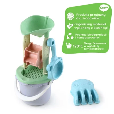 WOOPIE GREEN Zestaw do Piasku w Wiaderku z Kołowrotkiem 9 el. BIODEGRADOWALNY ORGANICZNY MATERIAŁ | Pan Piksel