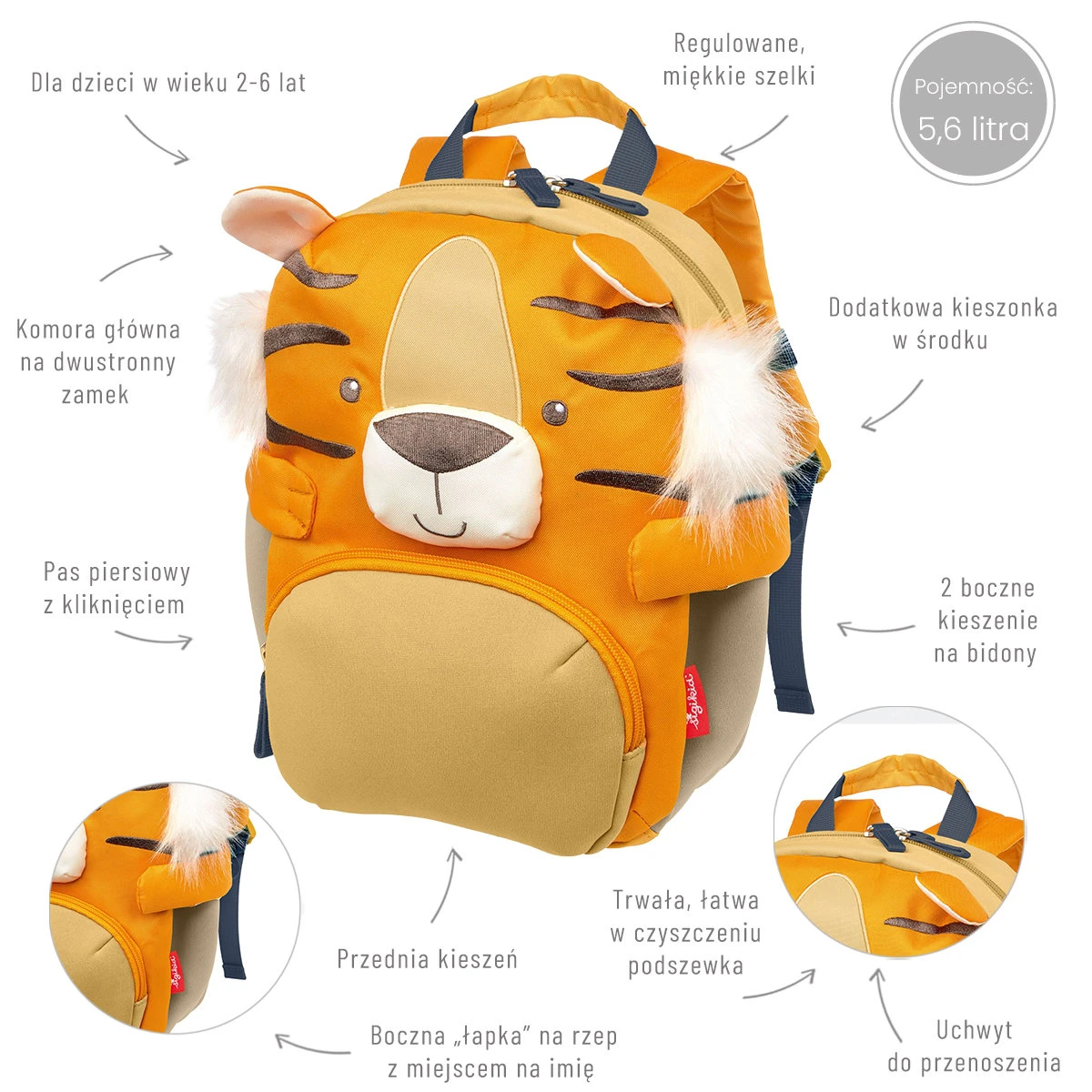 SIGIKID Plecak dziecięcy Tygrys pomarańczowy plecak 26 cm | Pan Piksel