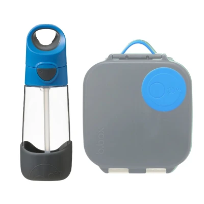 B.BOX Zestaw Mini Lunchbox + Butelka tritanowa ze słomką 450 ml Blue Slate | Pan Piksel