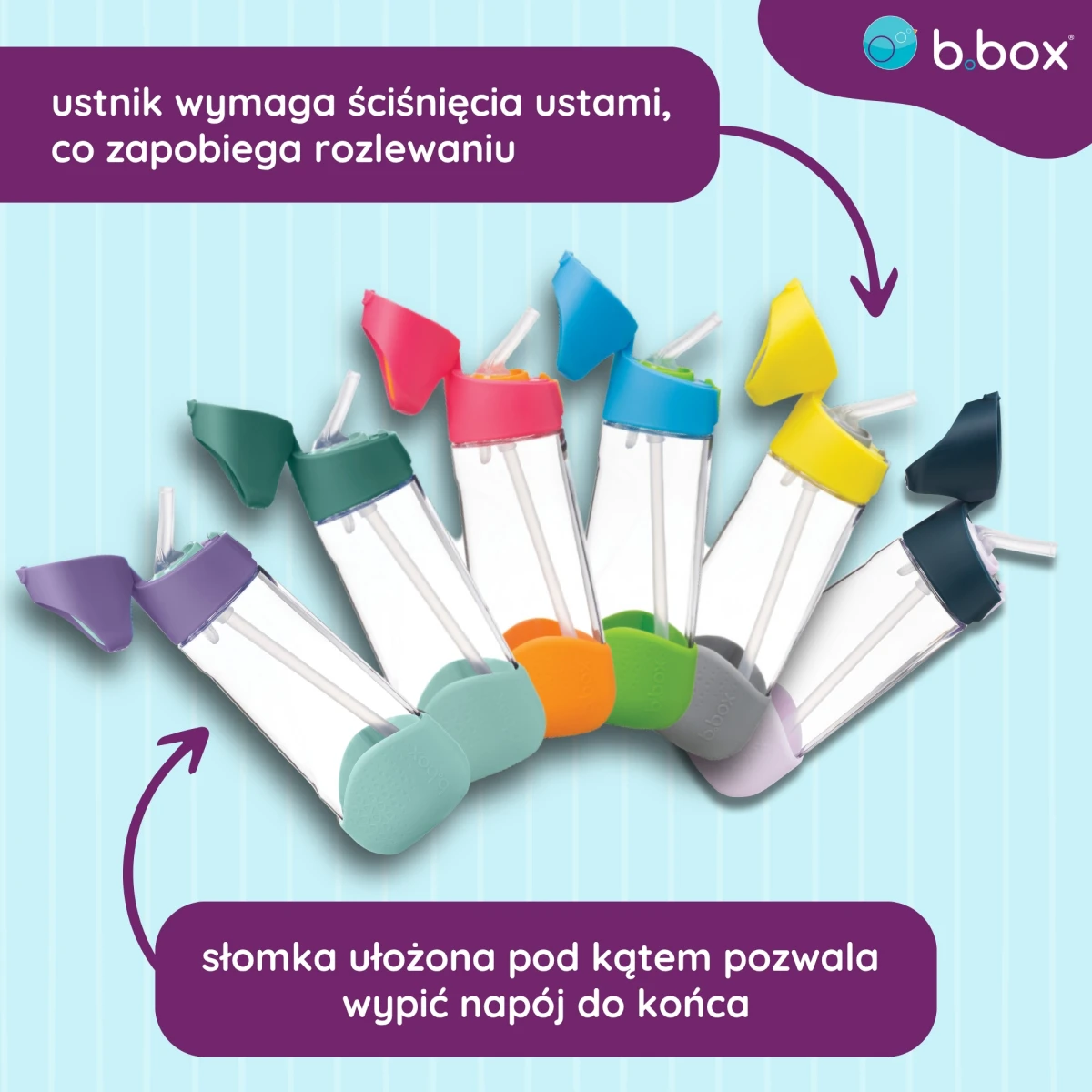 B.BOX Butelka na wodę tritanowa ze słomką 600ml Indigo Rose | Pan Piksel